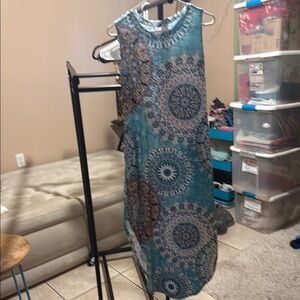 Blue Patterned Sleeveless Dress